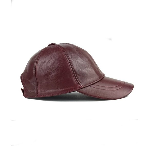 2 Pack Genuine Leather Ball Cap - Adjustable Baseball Hat Black & Bordo Color - Picture 12 of 13